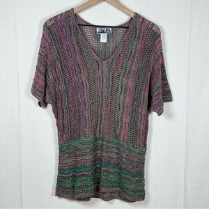 Vintage 212 New York Multicolor Open Knit Sweater Top Size L Boho Y2K USA